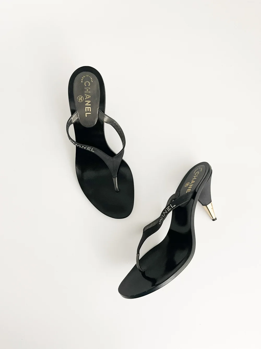 Chanel Vintage 2003 Rhinestone Black Sandal Heels (US 9.5